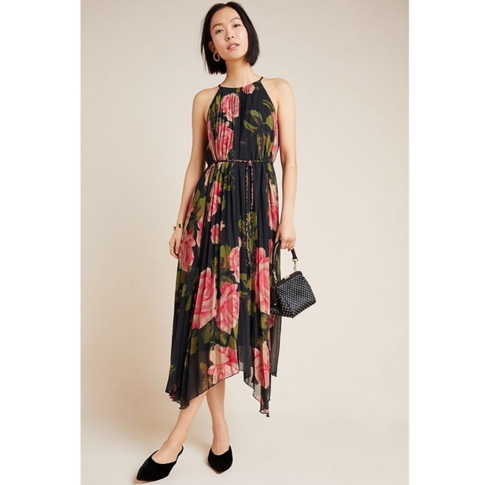 Anthropologie Emeline Pleated Midi Dress